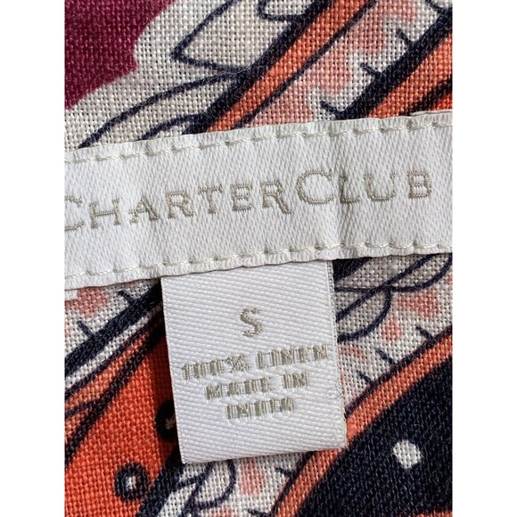 Charter Club 100% Linen Paisley Floral Button Down Shirt Purple Coral White S - Picture 4 of 4
